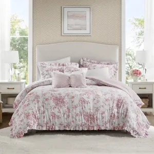 Adele Full/Queen 5 Pieces Comforter Set with Decorative Pillows - Pink