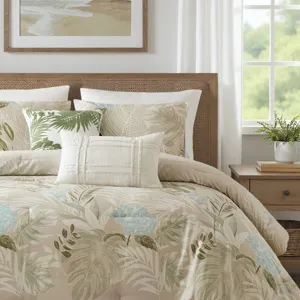 Harbor House Blue Kiawah Island 6 Piece Oversized Cotton Comforter Set with Throw Pillow