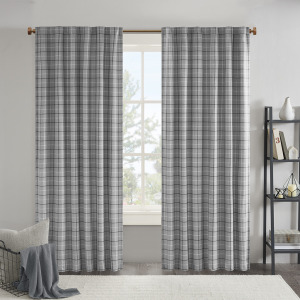 Anaheim Plaid Rod Pocket and Back Tab Curtain Panel with Fleece Lining - Grey