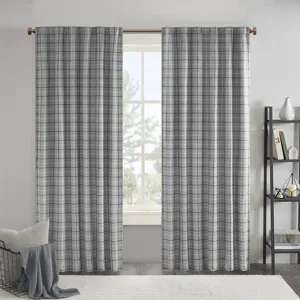 Anaheim Plaid Rod Pocket and Back Tab Curtain Panel with Fleece Lining - Grey