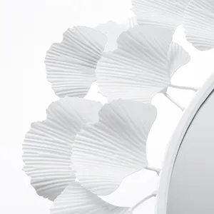 Eden Gingko Leaf Round Wall Mirror 30.5” - White