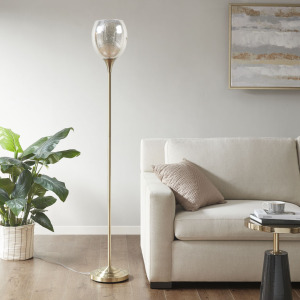 Bellow Uplight Floor Lamp with Mercury Glass Shade - Antique Brass