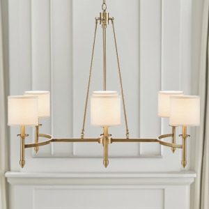 Elegenza 6-light Chandelier with Fabric Drum Shades - Antique Gold