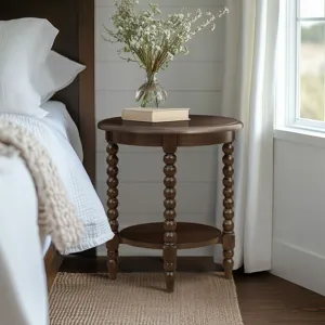 Philippe Round End Table with Shelf - Brown