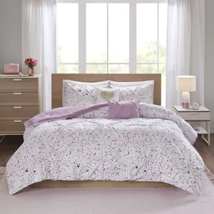 Abby/Lara/Nicole Twin/Twin XL Metallic Printed and Pintucked Comforter - Plum