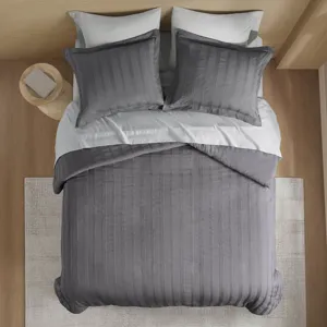Super Listing Logan Striped Reversible Pintuck Pleated Duvet Set