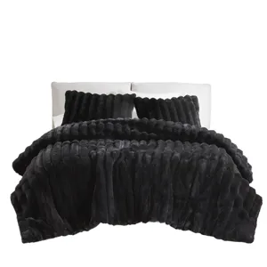 Jasmine King Ultrasoft Faux Fur Ribbed Comforter Set - Black