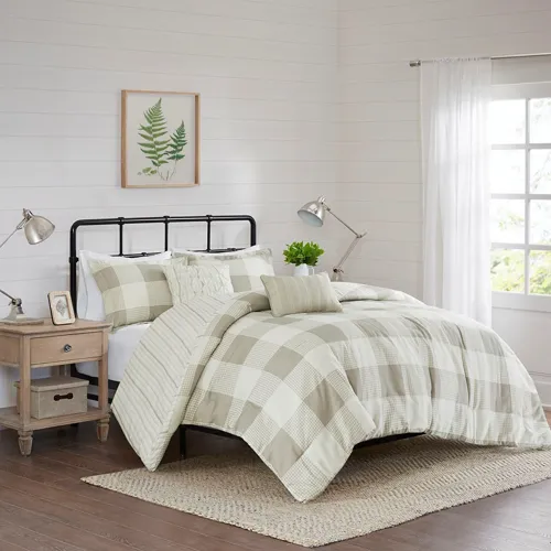 Morrison 5 Piece King Reversible Buffalo Check Comforter Set - Taupe