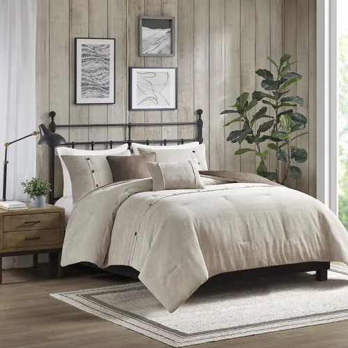 Andes Full/Queen 5 Piece Corduroy Comforter Set - Tan