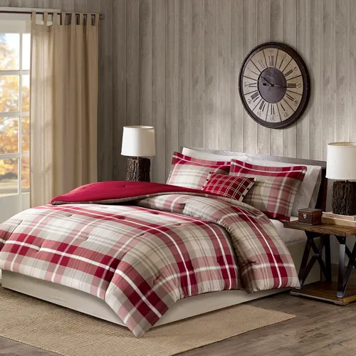 Sheridan Oversized Cotton King Comforter Set - Tan/Red