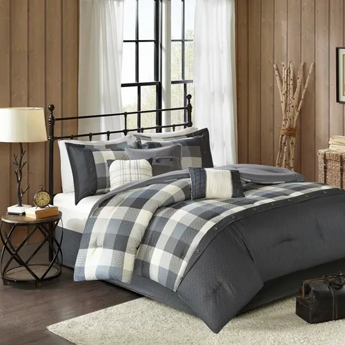 Ridge 7 Piece Herringbone King Comforter Set - Grey