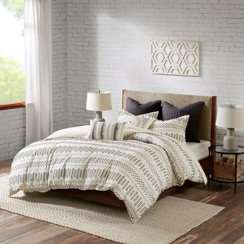 Rhea Cotton Jacquard King/Cal King Comforter Mini Set - Ivory & Charcoal