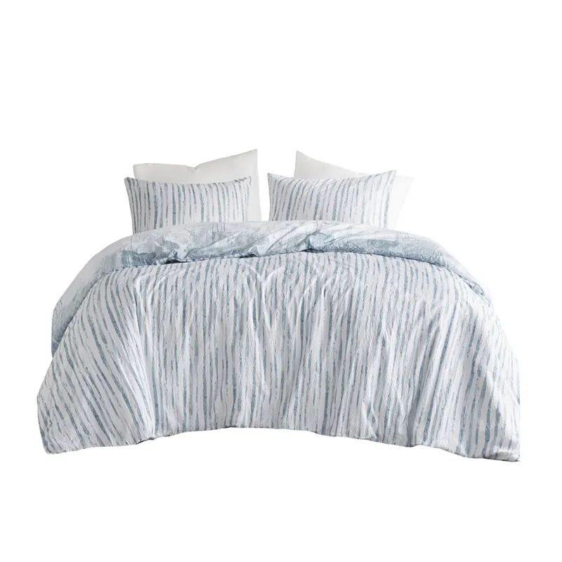 Brush Stroke Full/Queen 3 Piece Oversized Reversible Seersucker Duvet Cover Mini Set - Blue