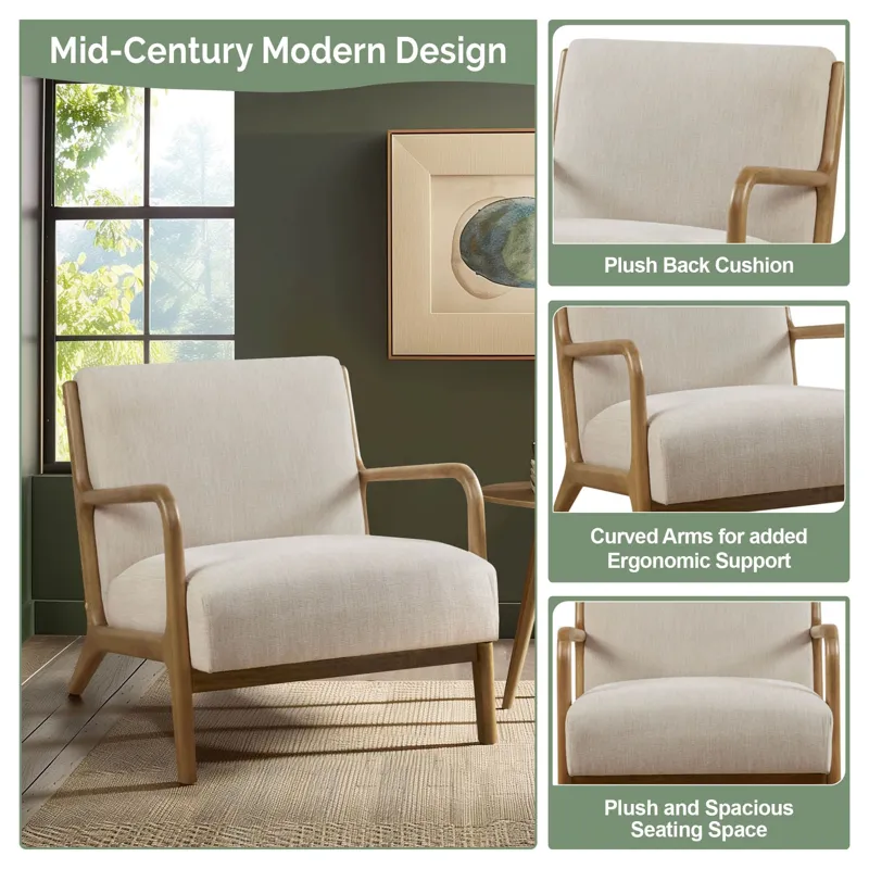 Novak Mid-Century Modern Accent Armchair - Cream