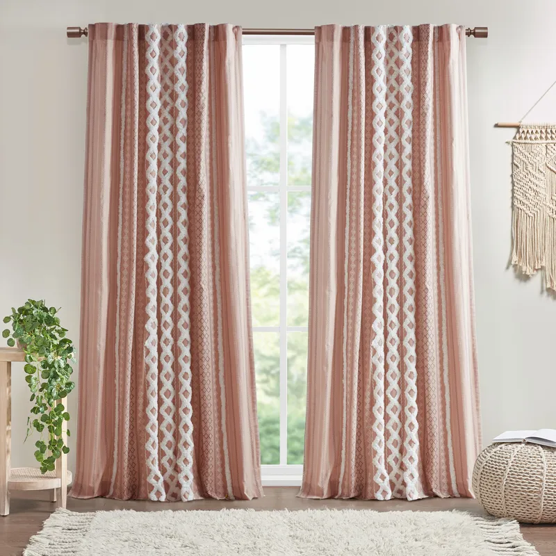 INK+IVY Imani Cotton Printed Curtain Panel with Chenille Stripe and Lining