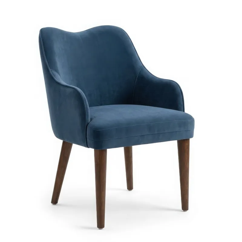 Nicole Miller Larkspur Wave Back Velvet Dining Arm Chair - Slate Blue