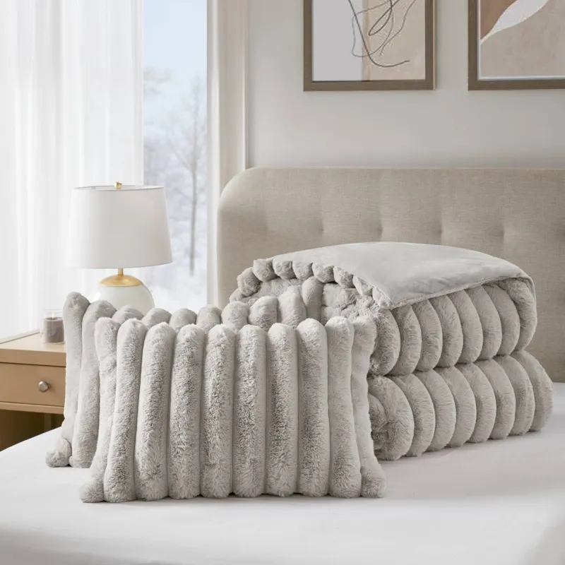 Madison Park Jasmine 3 Piece Faux Fur Comforter Set