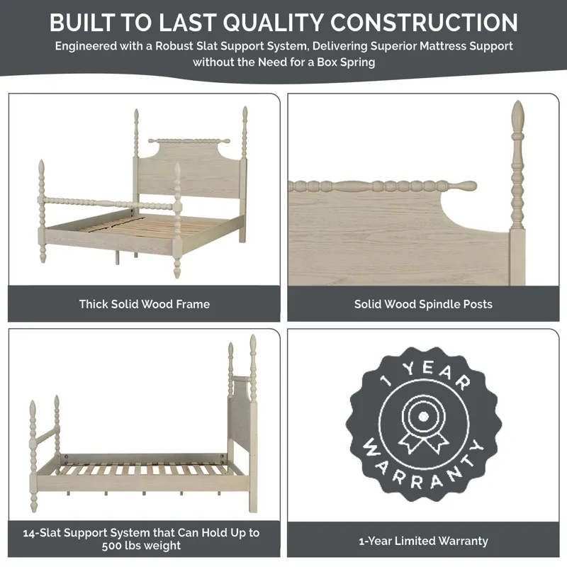 Beckett Queen Turned Wood Spindle Bed - Natural