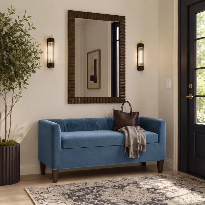 Nicole Miller Corvina Ruched Velvet Storage Bench with Lift-Top Seat - Slate Blue