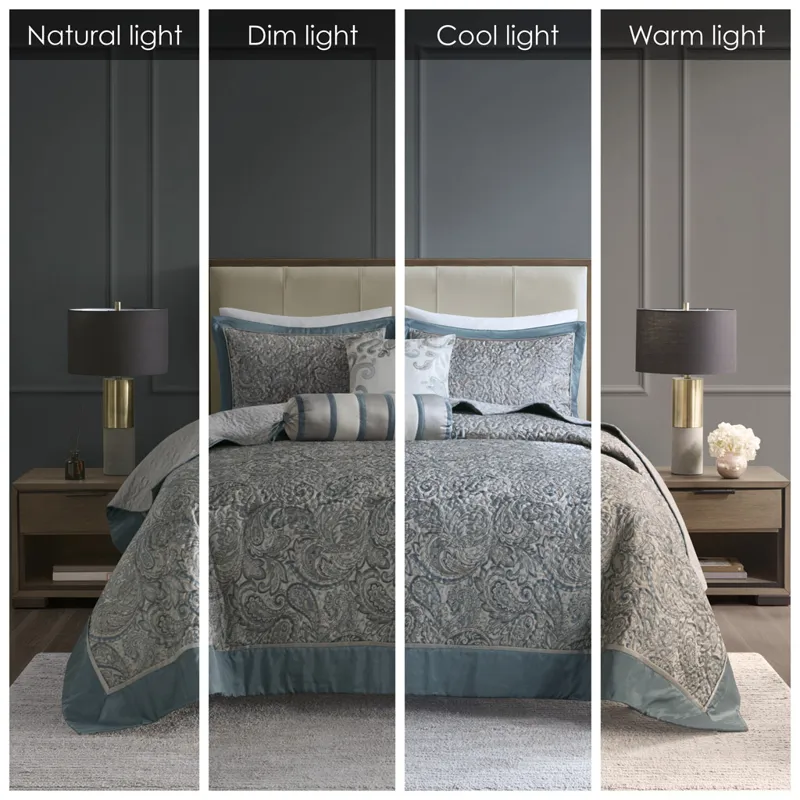 Aubrey Queen 5 Piece Jacquard Bedspread Set with Throw Pillows - Teal