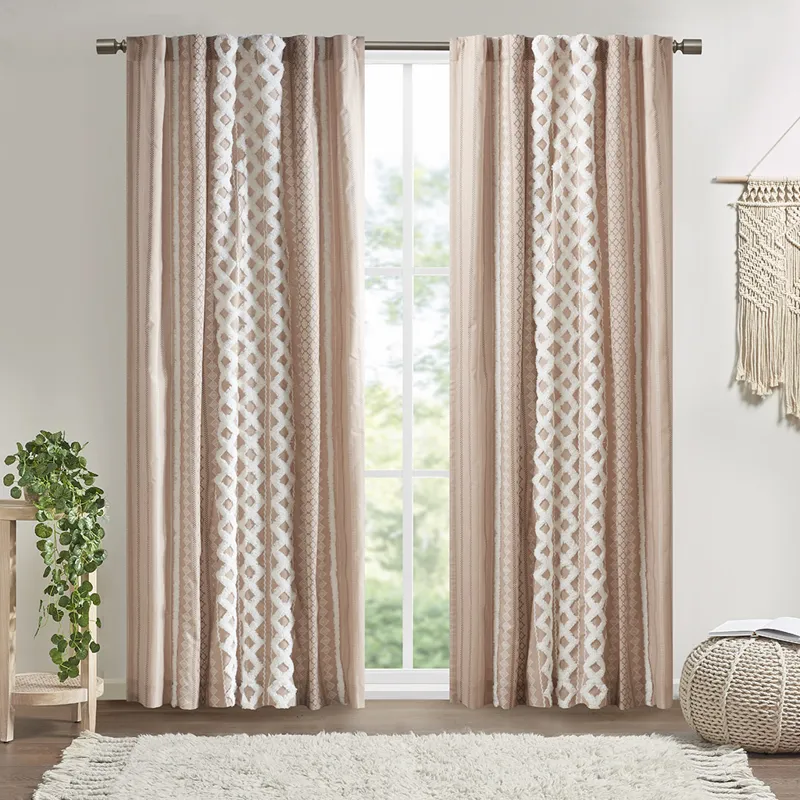 Imani Cotton Printed Curtain Panel with Chenille Stripe and Lining - Blush
