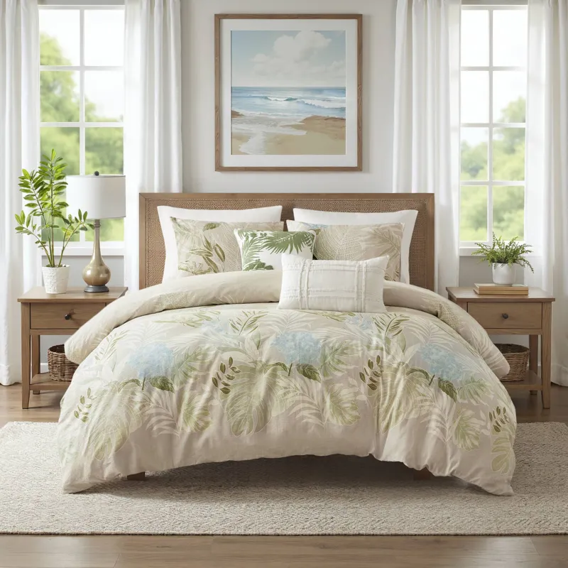 Harbor House Blue Kiawah Island 5 Piece Cotton Duvet Cover Set with Throw Pillow
