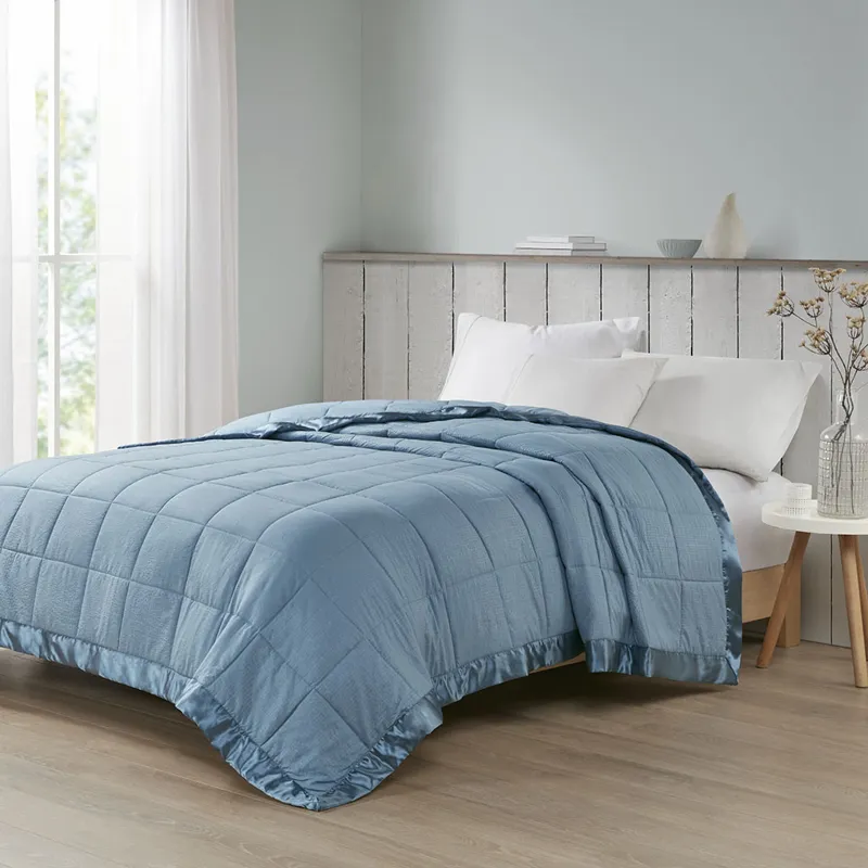 Cambria King Oversized Down Alternative Blanket with Satin Trim - Slate Blue