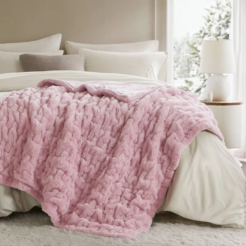 Madison Park Ruched Fur Throw