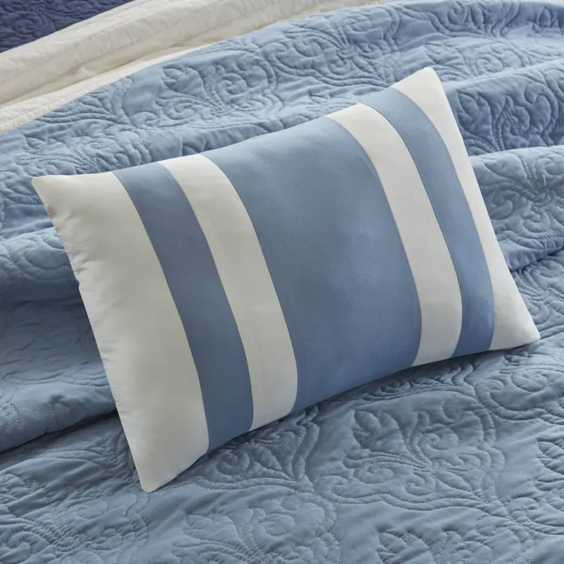 Attingham King/California King 7 Piece Quilt Set with Euro Shams and Throw Pillows - Navy