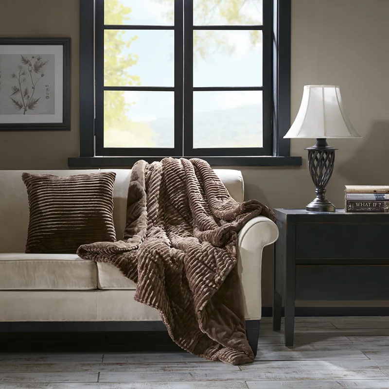 Parker Oversized Plush Down Alternative Filled Throw - Brown