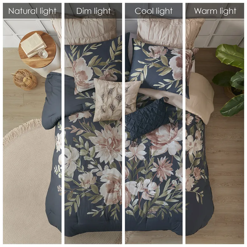 Camillia King 8 Piece Cotton Comforter Set - Navy