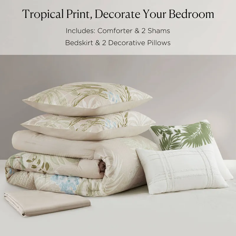 Harbor House Blue Kiawah Island 6 Piece Oversized Cotton Comforter Set with Throw Pillow