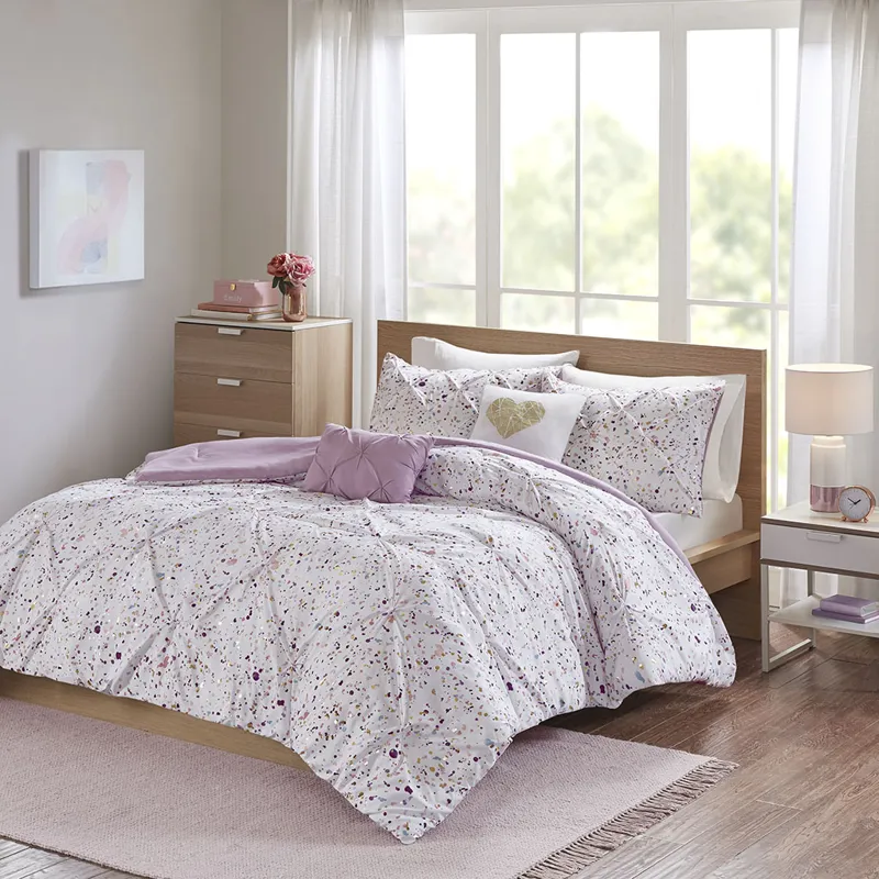 Abby/Lara/Nicole Twin/Twin XL Metallic Printed and Pintucked Comforter - Plum