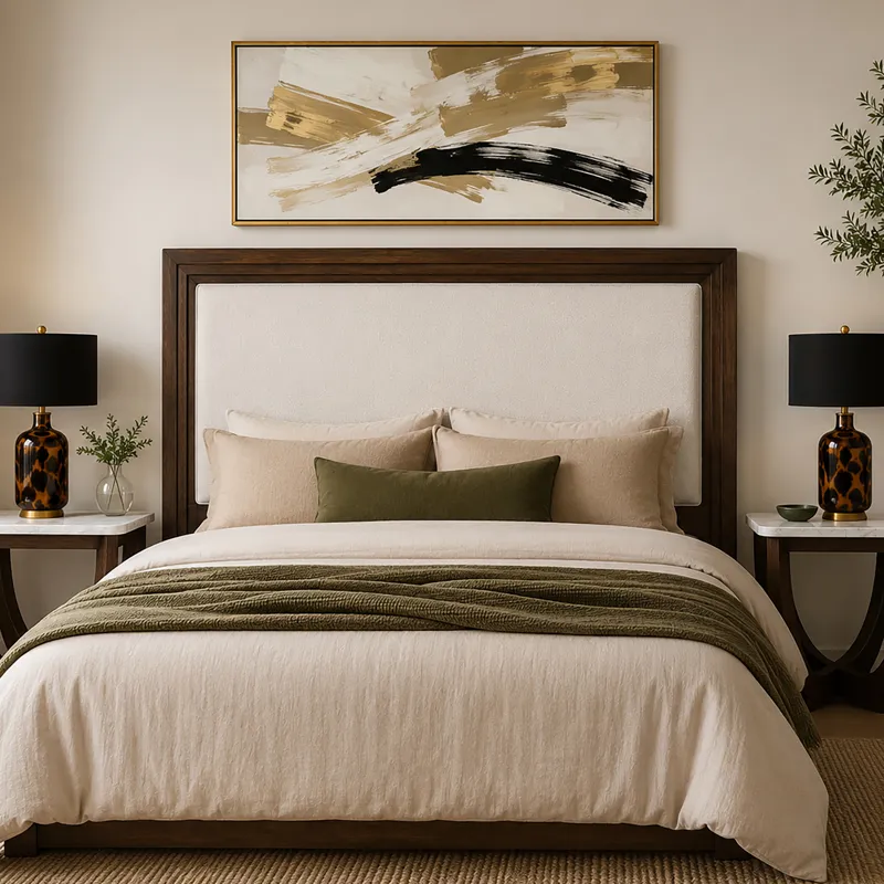 Nicole Miller Bellamy Full/Queen Upholstered Wood Headboard with USB and USB-C charging ports - Full/Queen - Ivory/Walnut