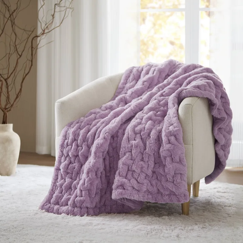 Madison Park Ruched Fur Throw