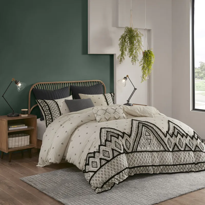 INK+IVY Marta 3 Piece Flax and Cotton Blended Duvet Cover Set