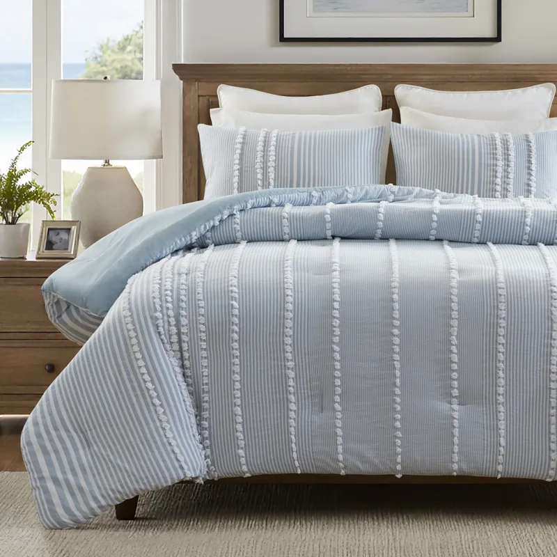 Harbor House Blue Anslee 3 Piece Cotton Yarn Dyed Comforter Set