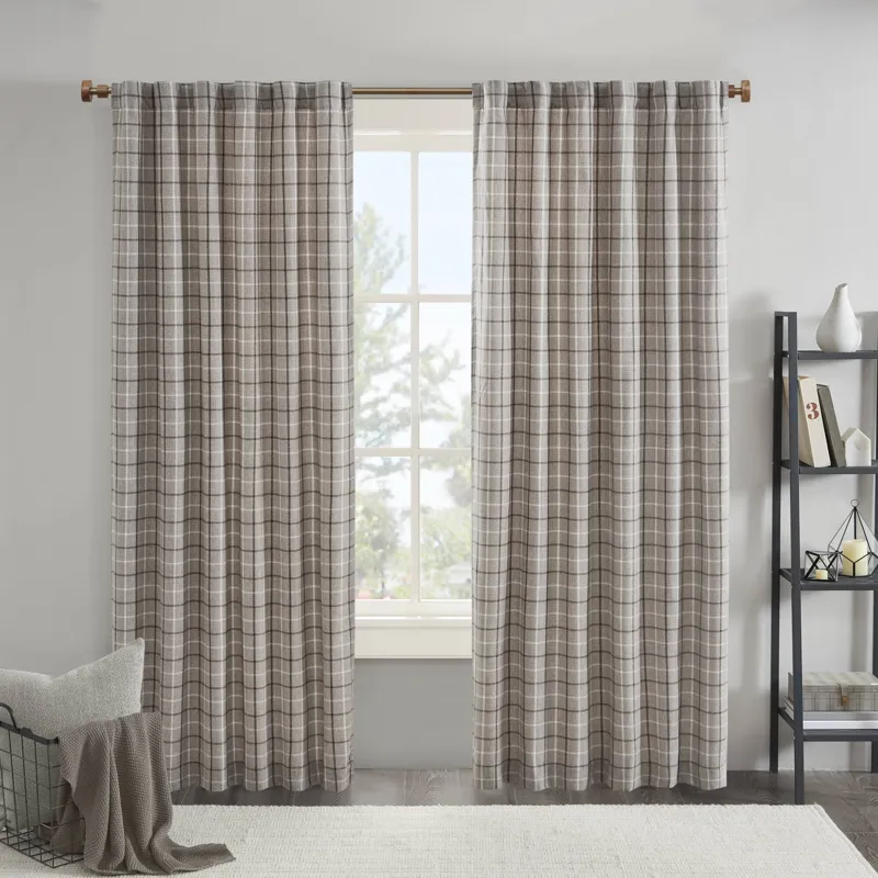 Madison Park Anaheim Plaid Rod Pocket and Back Tab Curtain Panel with Fleece Lining