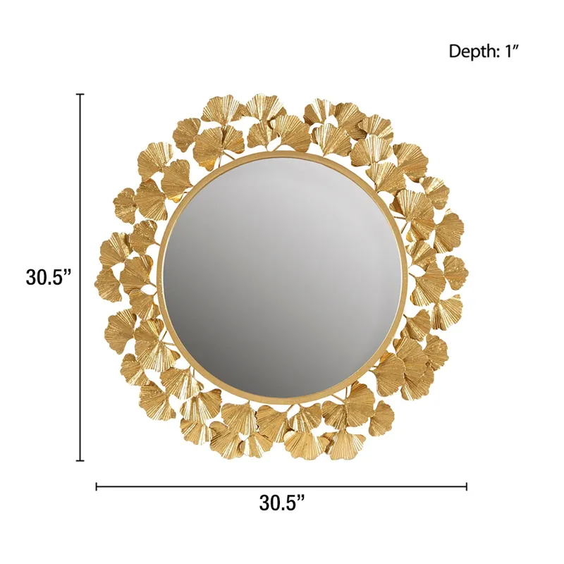 Eden Gold Gingko Leaf Round Wall Mirror 30.5\" - Gold