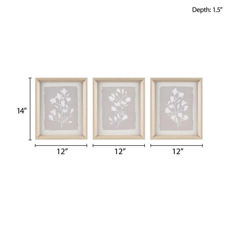 Madison Park Fair Florets 3-piece Framed Glass Wall Art Set - Beige