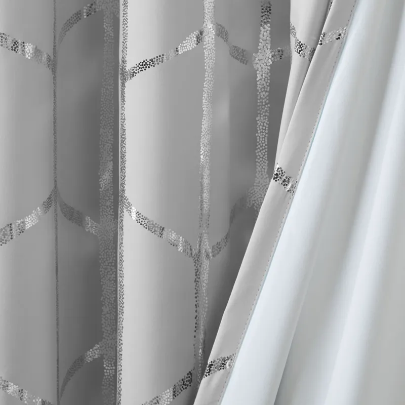 Raina Total Blackout Metallic Print Grommet Top Curtain Panel - Grey/Silver
