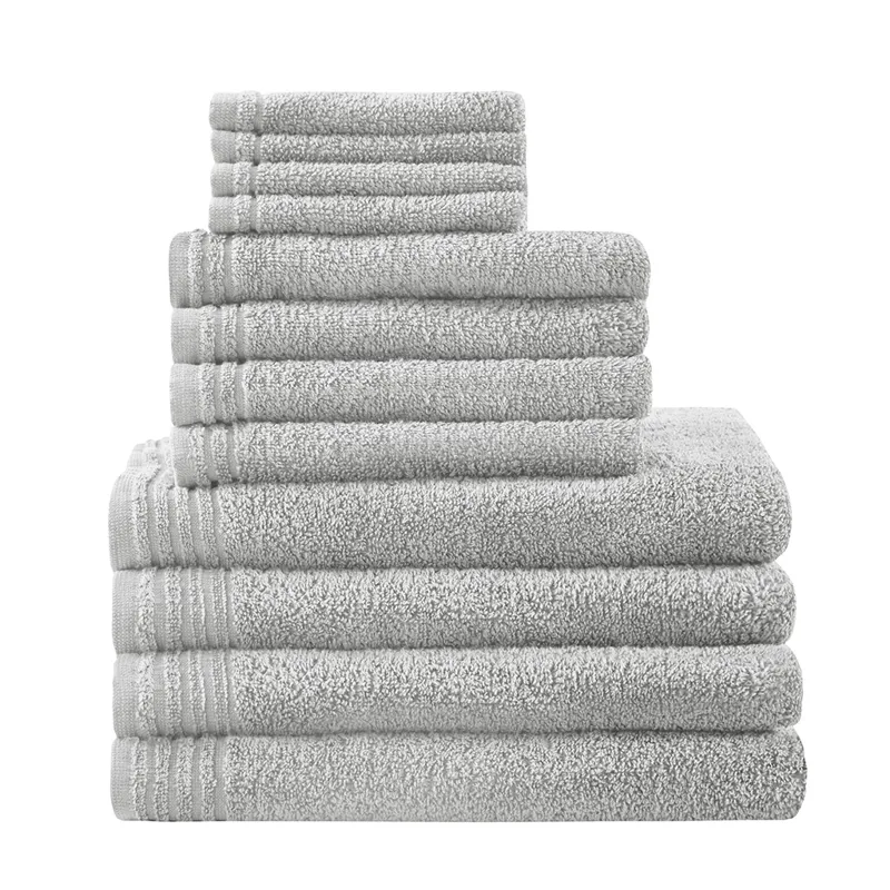 Big Bundle 100% Cotton Quick Dry 12 Piece Bath Towel Set - Silver