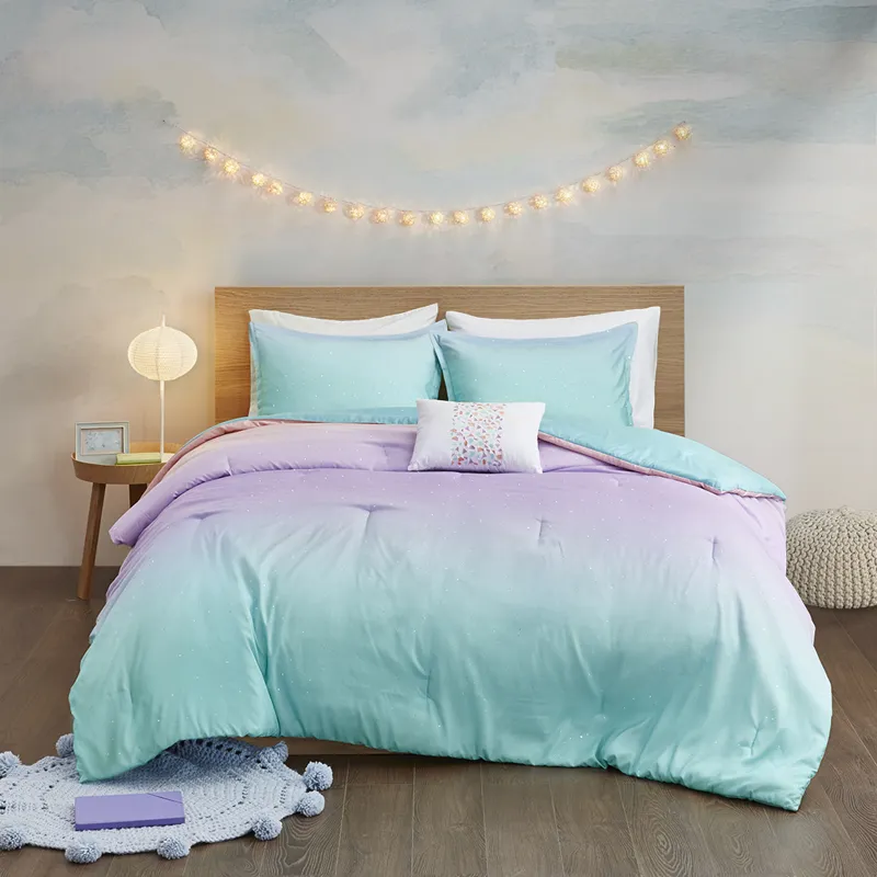 Mi Zone Glimmer Metallic Glitter Printed Reversible Comforter Set