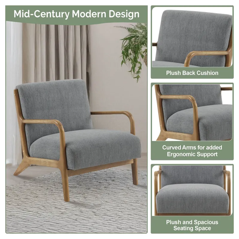 Novak Mid-Century Modern Accent Armchair - Grey