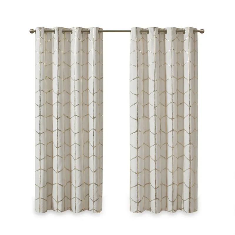Raina Total Blackout Metallic Print Grommet Top Curtain Panel - Ivory/Gold