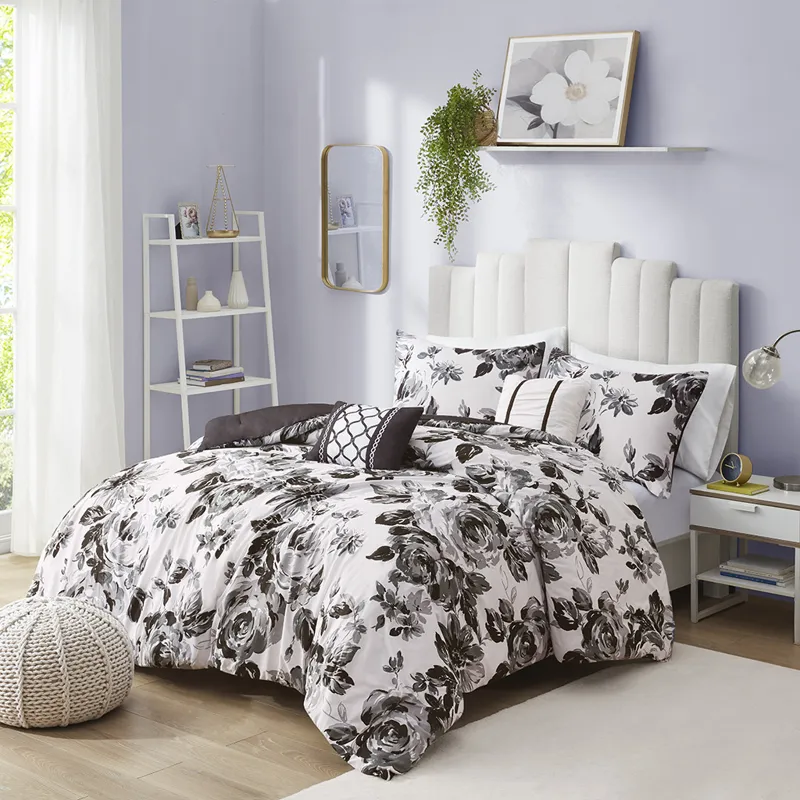 Dorsey King/California King Floral Print Comforter Set - Black/White