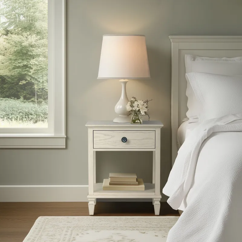 Victoria one-drawer wood bedside table with shelf - Antique Cream