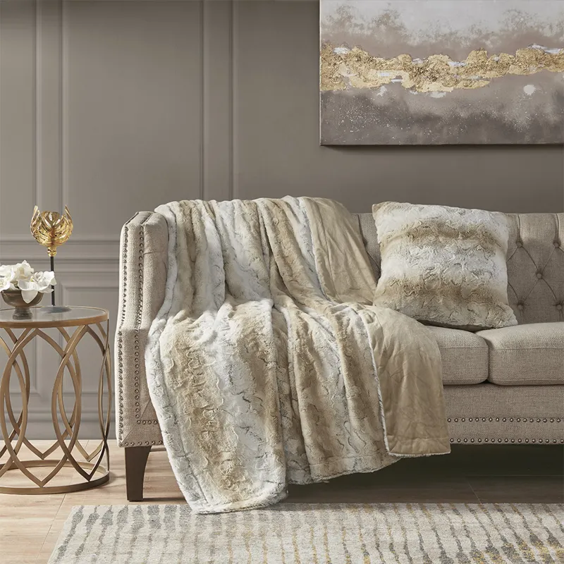 Zuri Faux Fur Square Pillow - Sand