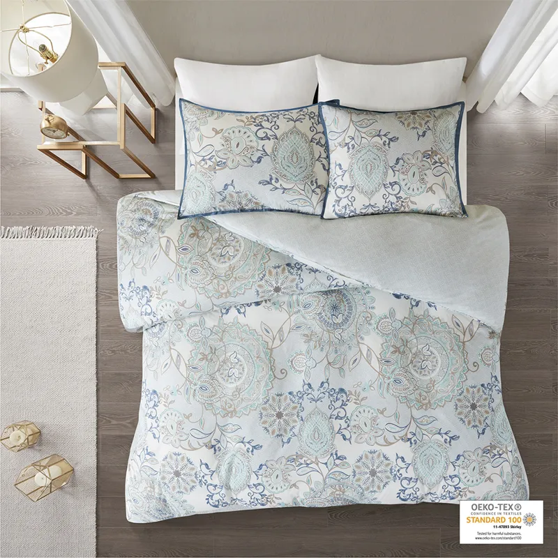 Madison Park Isla 3 Piece Cotton Floral Printed Reversible Duvet Cover Set