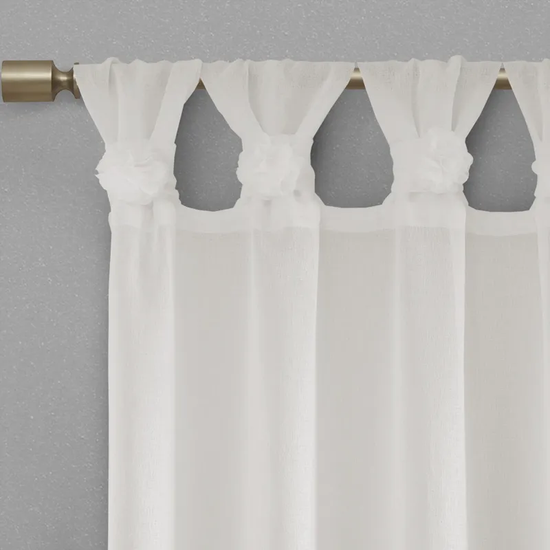 Madison Park Rosette Floral Embellished Cuff Tab Top Solid Curtain Panel